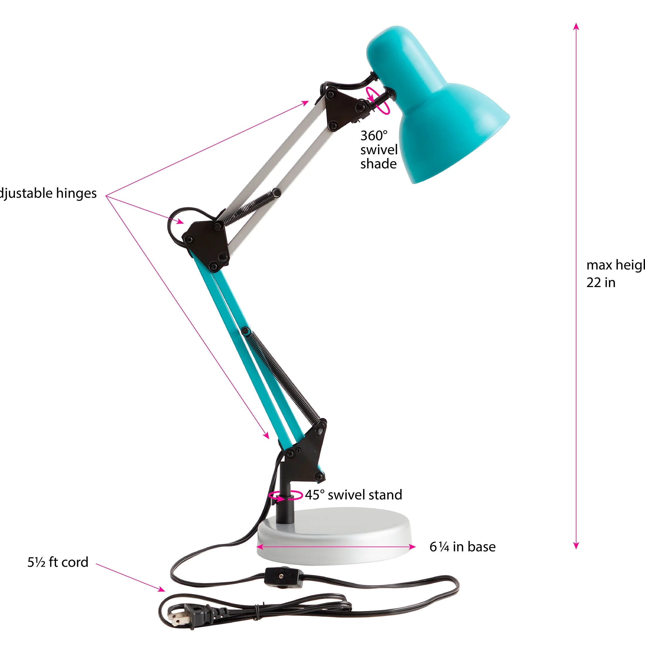 20" Modern Architect Desk Lamp, Metal, Turquoise and Gray Colorblock