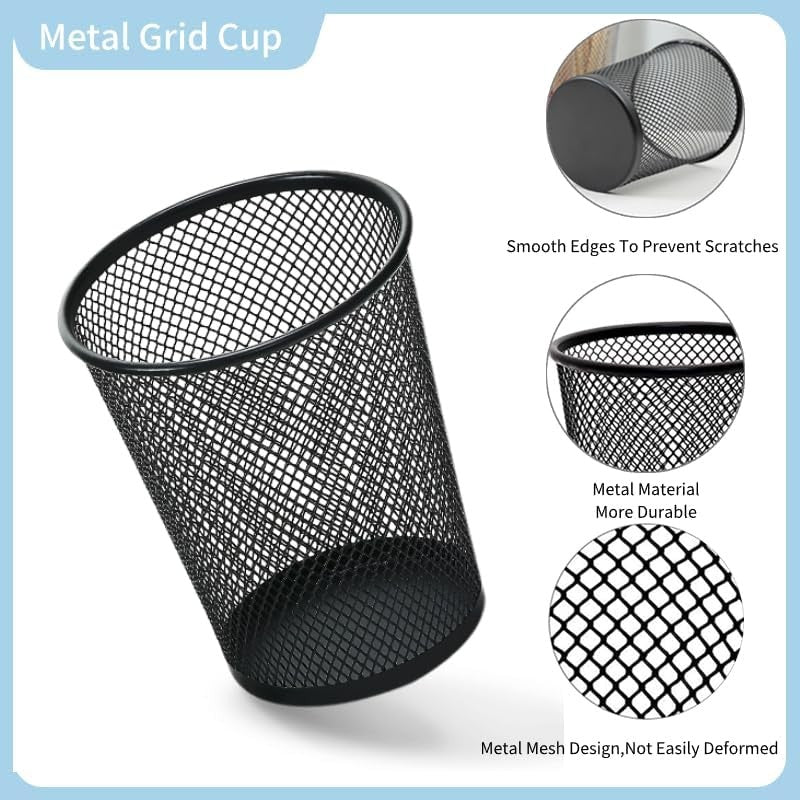 4 Packs Pen Holders, Mesh Pencil Holder Metal Cup Black for Desk, Black