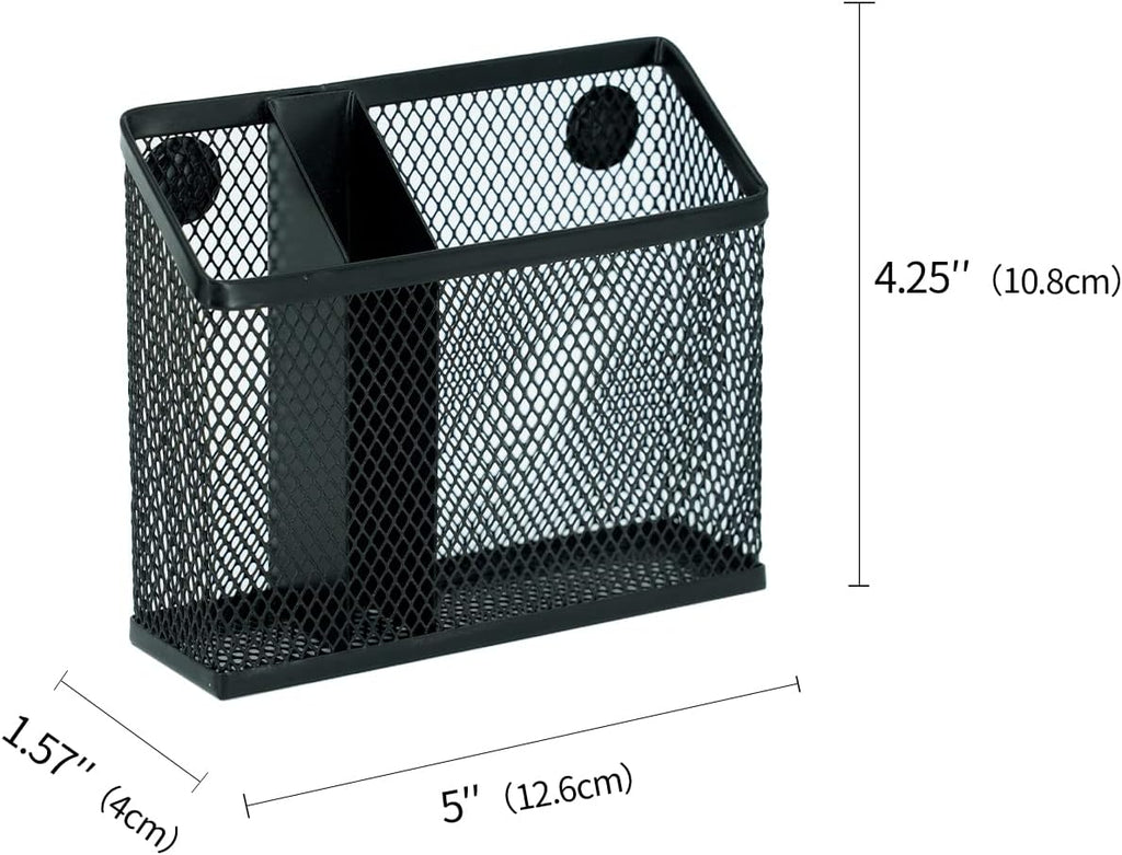 Magnetic Pen Holder,Magnetic Storage Basket for Refrigerator, Locker, Magnetic Dry Erase Marker Holder for Whiteboard, Pack 2 (Black)