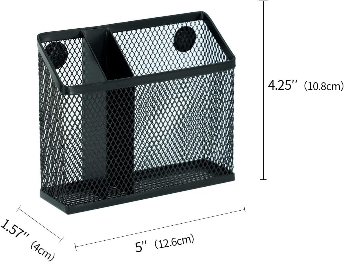Magnetic Pen Holder,Magnetic Storage Basket for Refrigerator, Locker, Magnetic Dry Erase Marker Holder for Whiteboard, Pack 2 (Black)