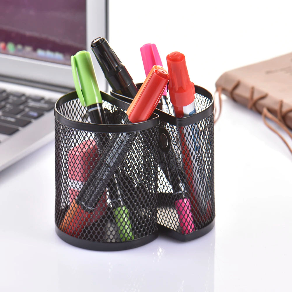 Magnetic Metal Mesh Pencil Holder, Wire Mesh Storage Basket Organizer with Strong Magnet for Refrigerator, Whiteboard, Locker Accessories, Office Supplies Organizers, 3 Slot Black