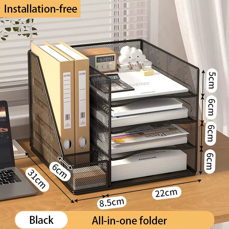 Desk Organizer with File Holder, Desk Organizers with 3 Tier Letter Trays and 2 Pen Holders,