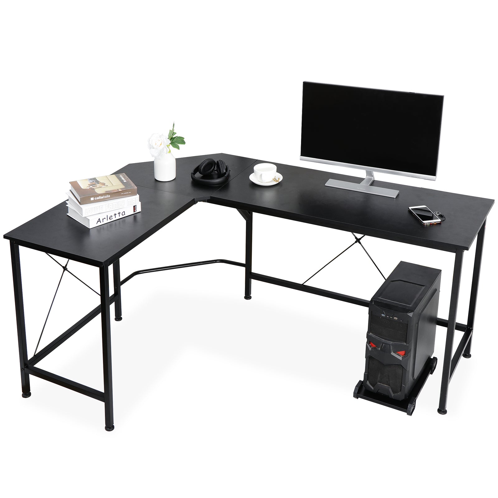 Computer Gaming Laptop Table L-Shaped Desk Corner Workstation Office Desk 66"