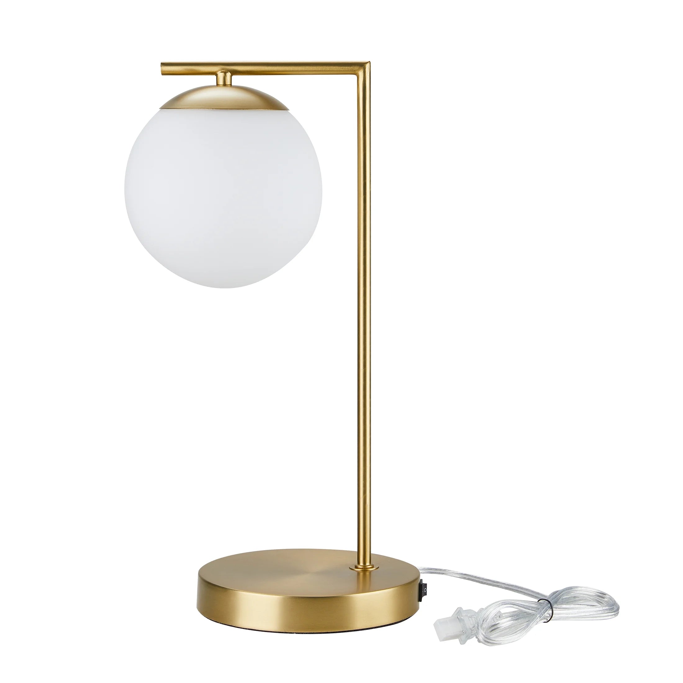 17.5" Frosted Globe Desk Lamp with USB Ports, Brass