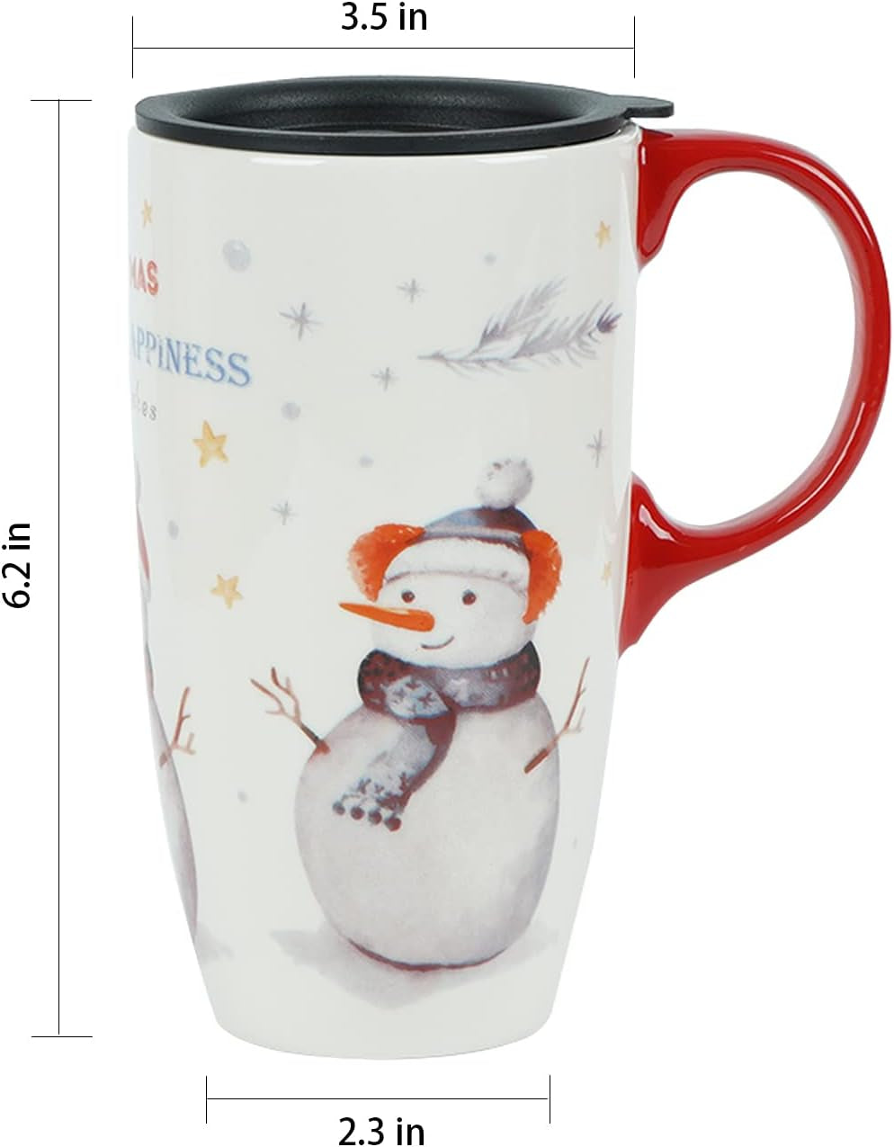 Ceramic Snowman Mug - 17 Oz Gift Boxed "Peace, Joy, and Happiness" Design