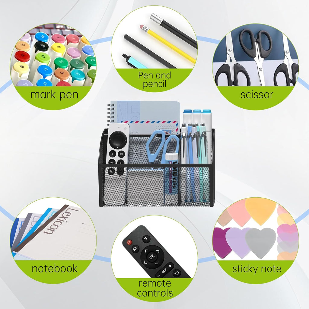 Strong Magnetic Pen Holder for Whiteboard and Refrigerator 3 Compartments Metal Mesh Organizer Space Saving Shelf for Office School Home and Locker - Black