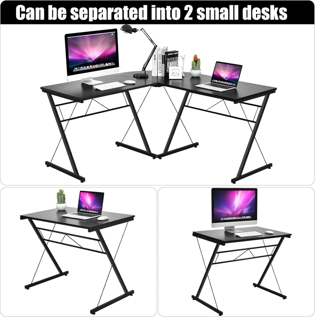 L-Shaped Desk Corner Computer Desk, Space-Saving & Multifunctional Home Office Desk Writing Workstation Study Desk with round Corner (Black)