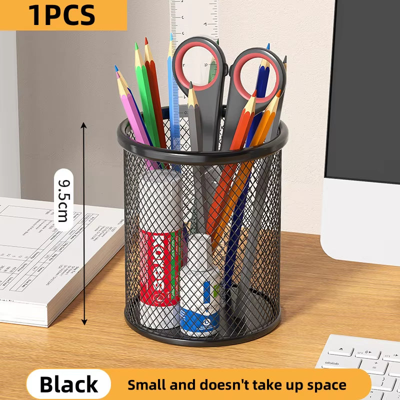 Container Desk Organizer Container Black Desktop Metal Pen Holders Mesh Pencil Cup Pen Case