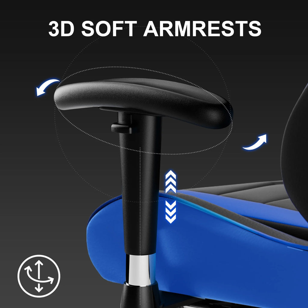 Gaming Chair Office Chair PU Leather with Footrest&Adjustable Headrest,Blue