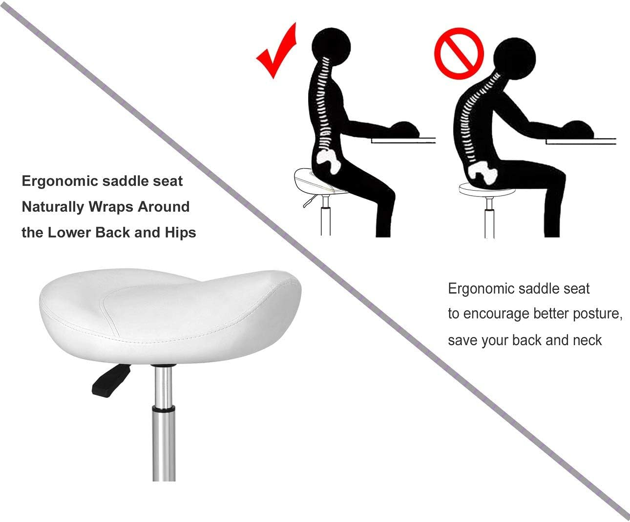Ergonomic Rolling Swivel Saddle Stool with Wheels