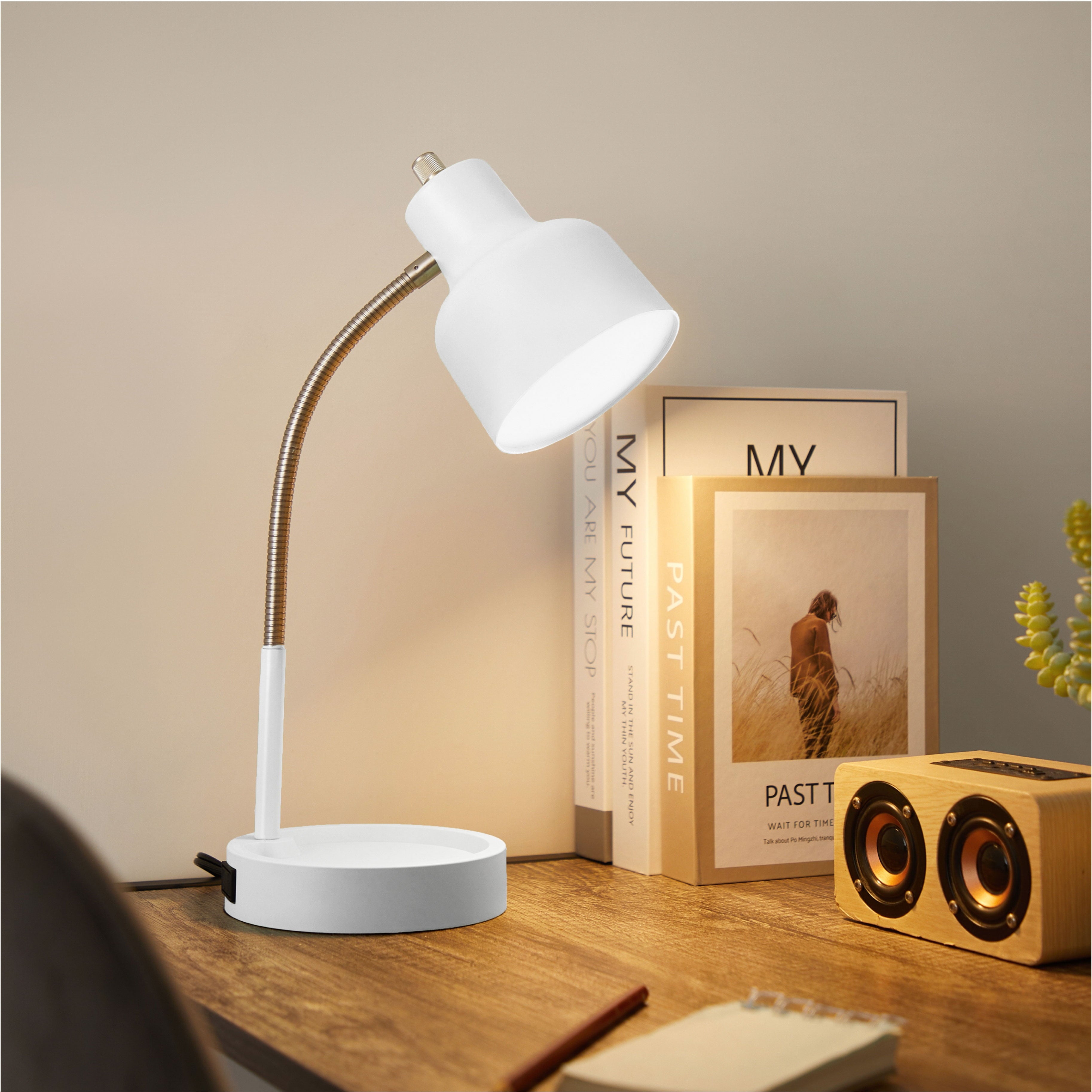 17" LED Catch-All Base & AC Outlet Adjustable Flexible Desk Lamp