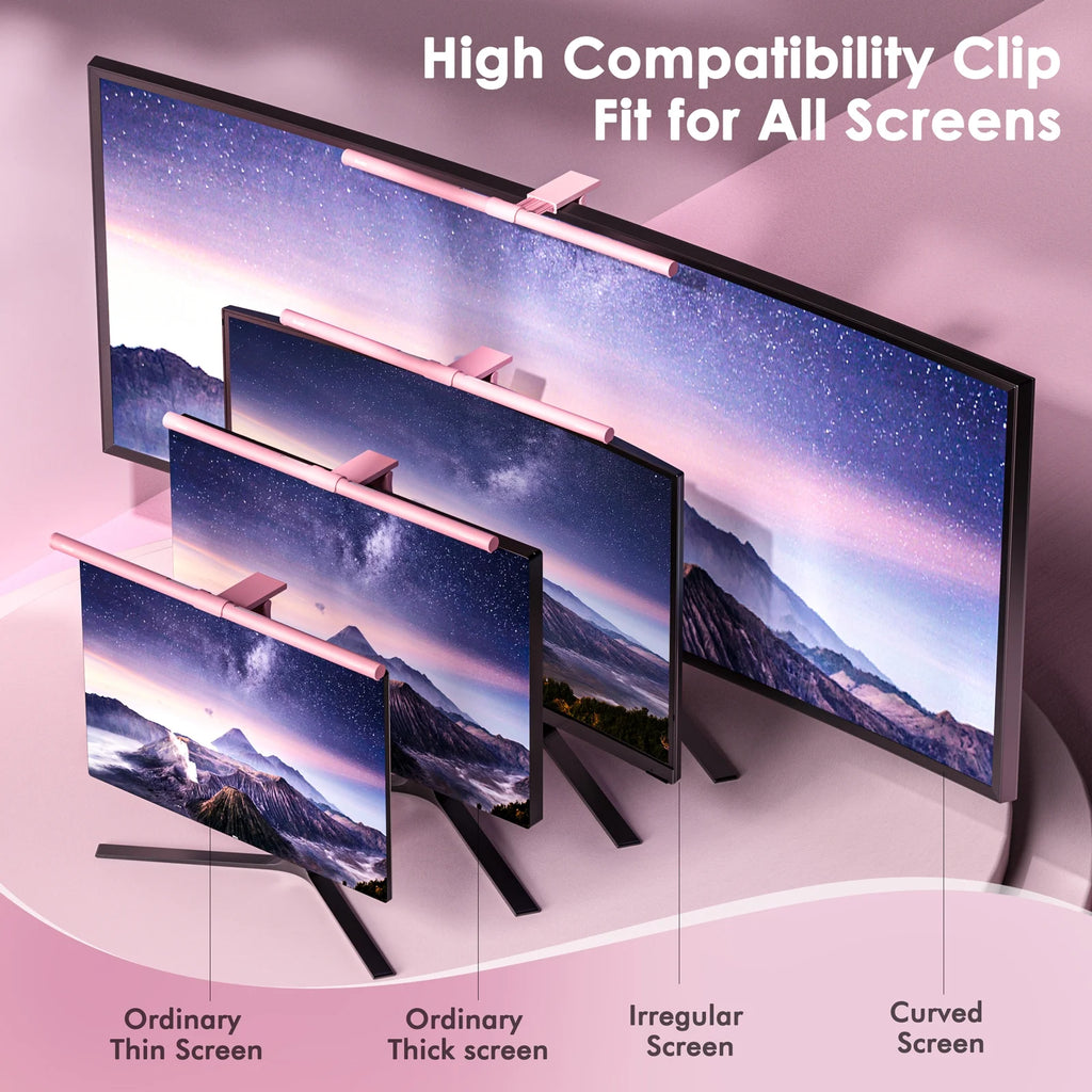 Monitor Light Bar, Eye-Care No Screen Glare Screen Light Bar, Stepless Dimming Monitor Light as Gifts for Girls for Home Office Gaming Reading, Pink