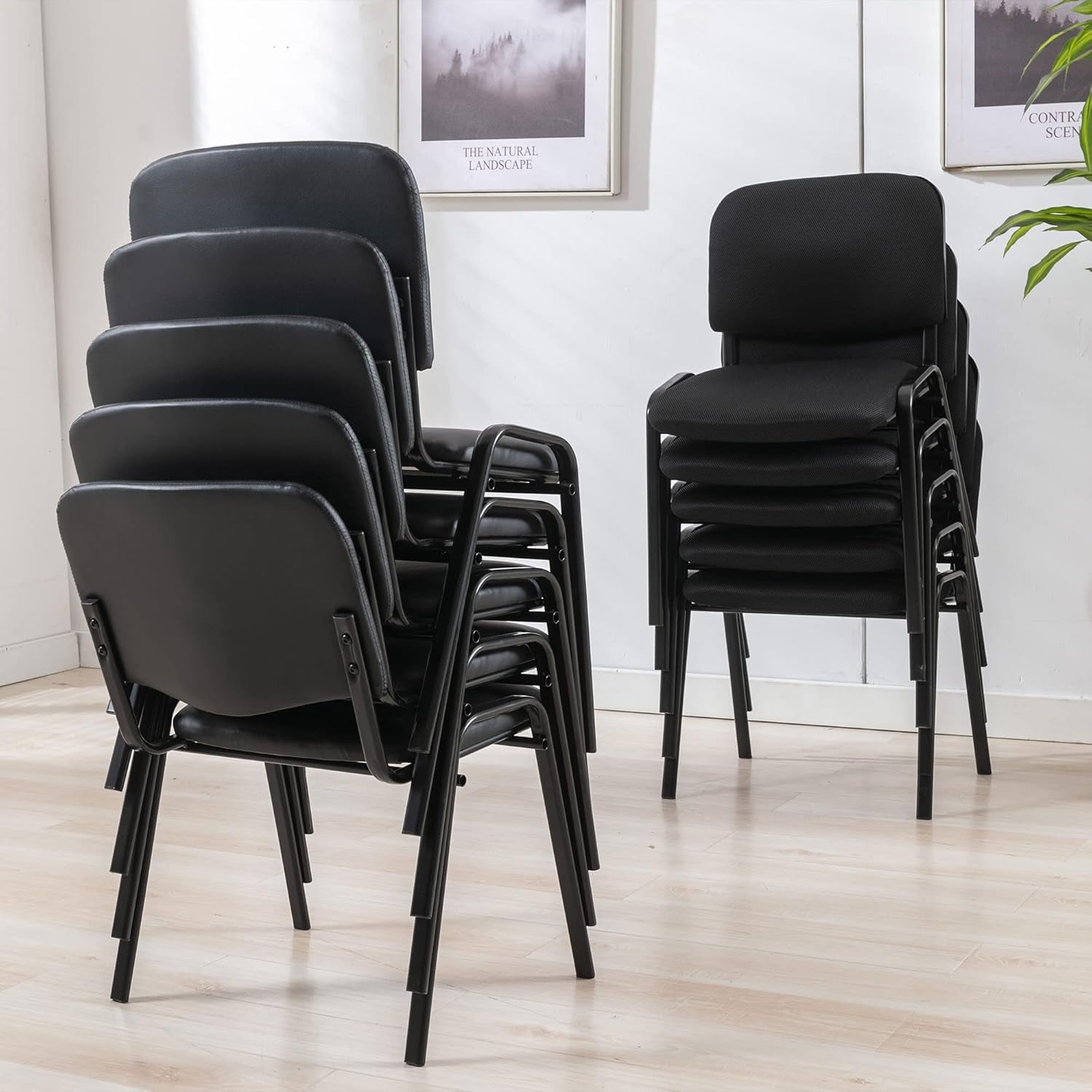  Black Office Chairs Armless Conference Room Chairs 5 Pack 