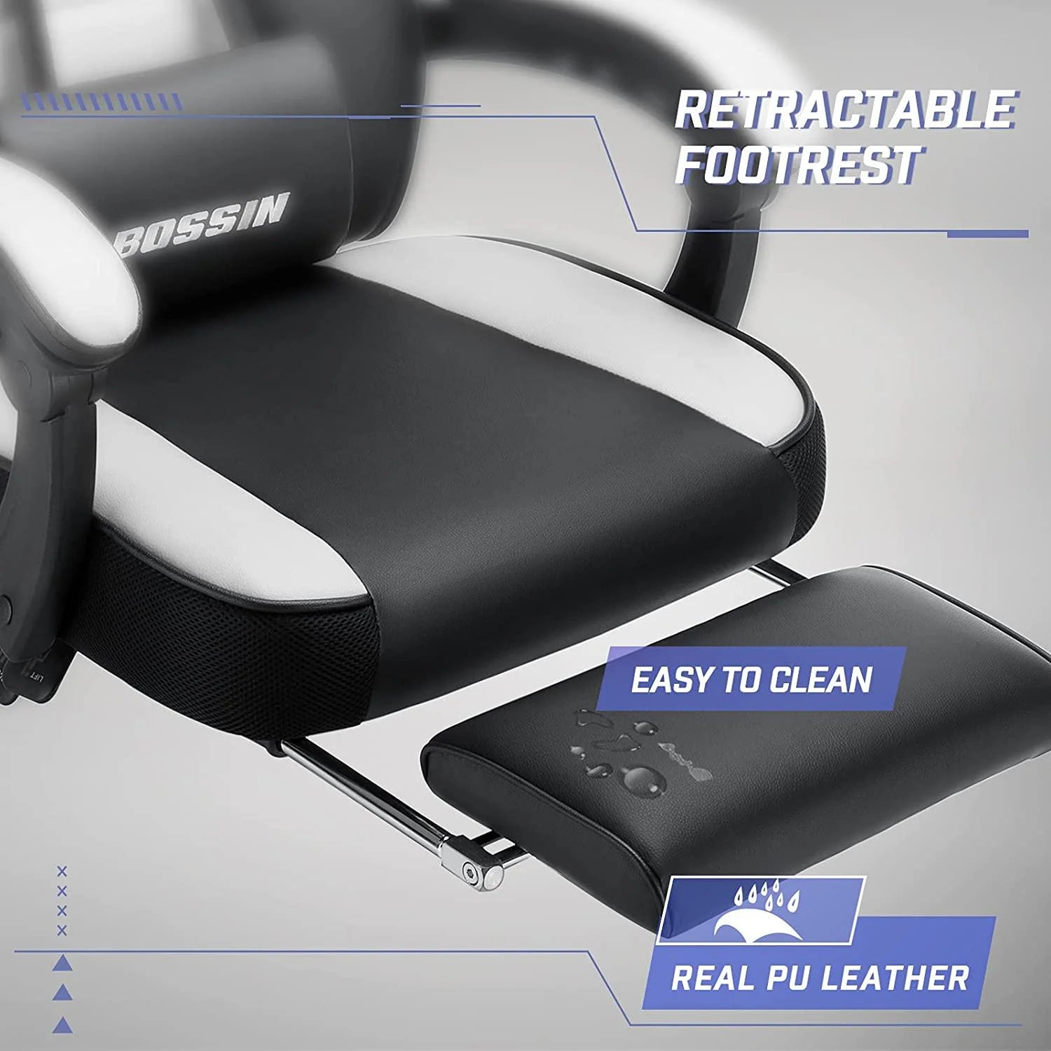 Gaming Chairs with Footrest, Massage Leather Game Chair for Adults, Big and Tall Gamer Chair with Headrest and Lumbar Support