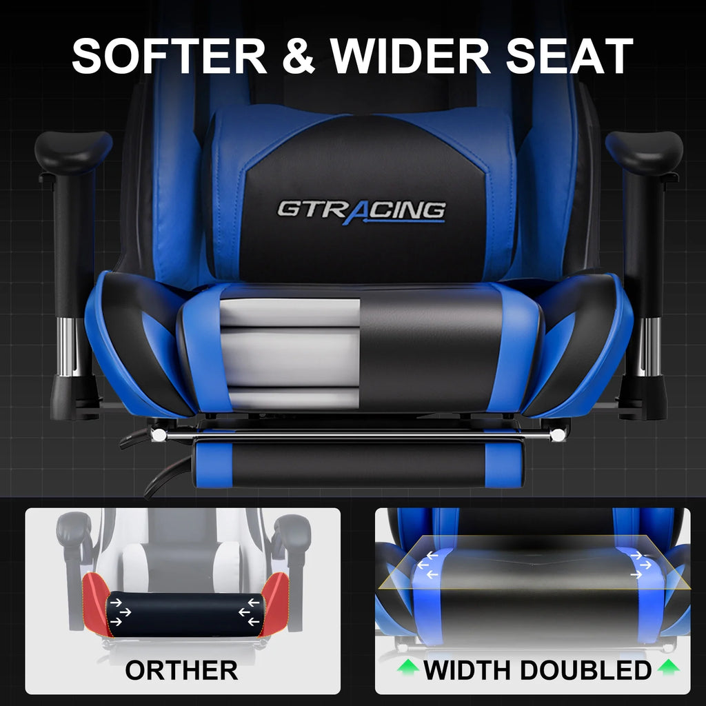 Gaming Chair Office Chair PU Leather with Footrest&Adjustable Headrest,Blue