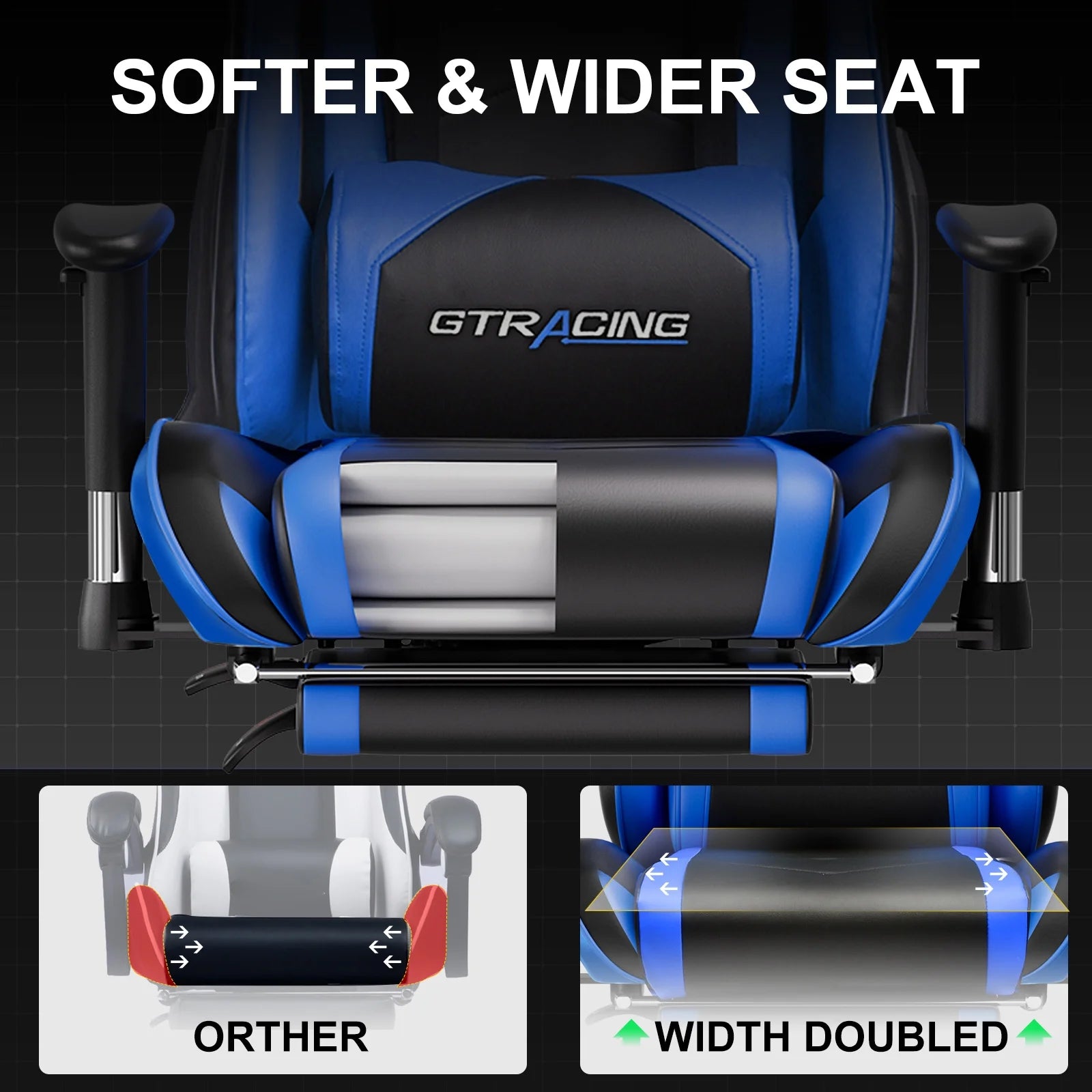 Gaming Chair Office Chair PU Leather with Footrest&Adjustable Headrest,Blue