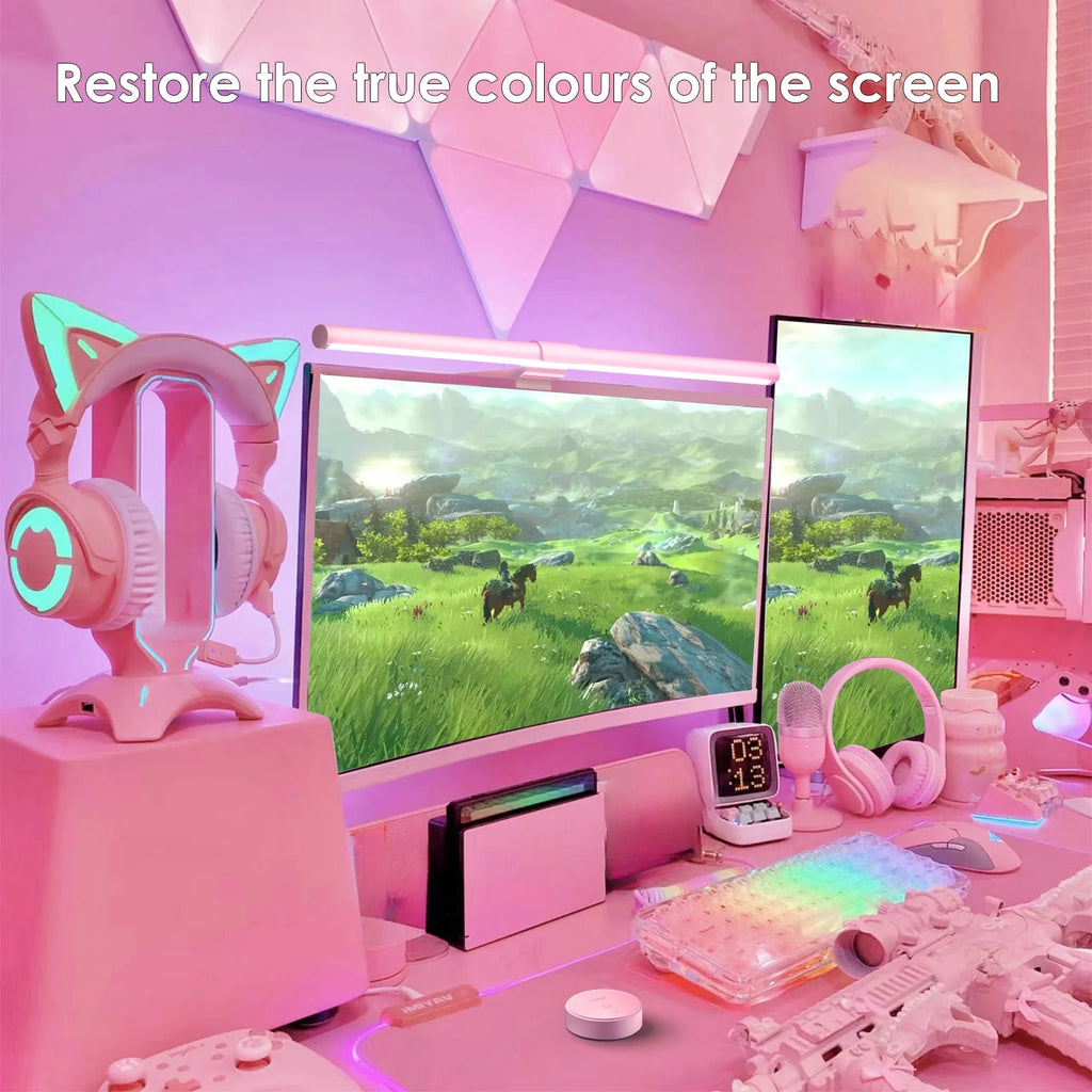 Monitor Light Bar, Eye-Care No Screen Glare Screen Light Bar, Stepless Dimming Monitor Light as Gifts for Girls for Home Office Gaming Reading, Pink