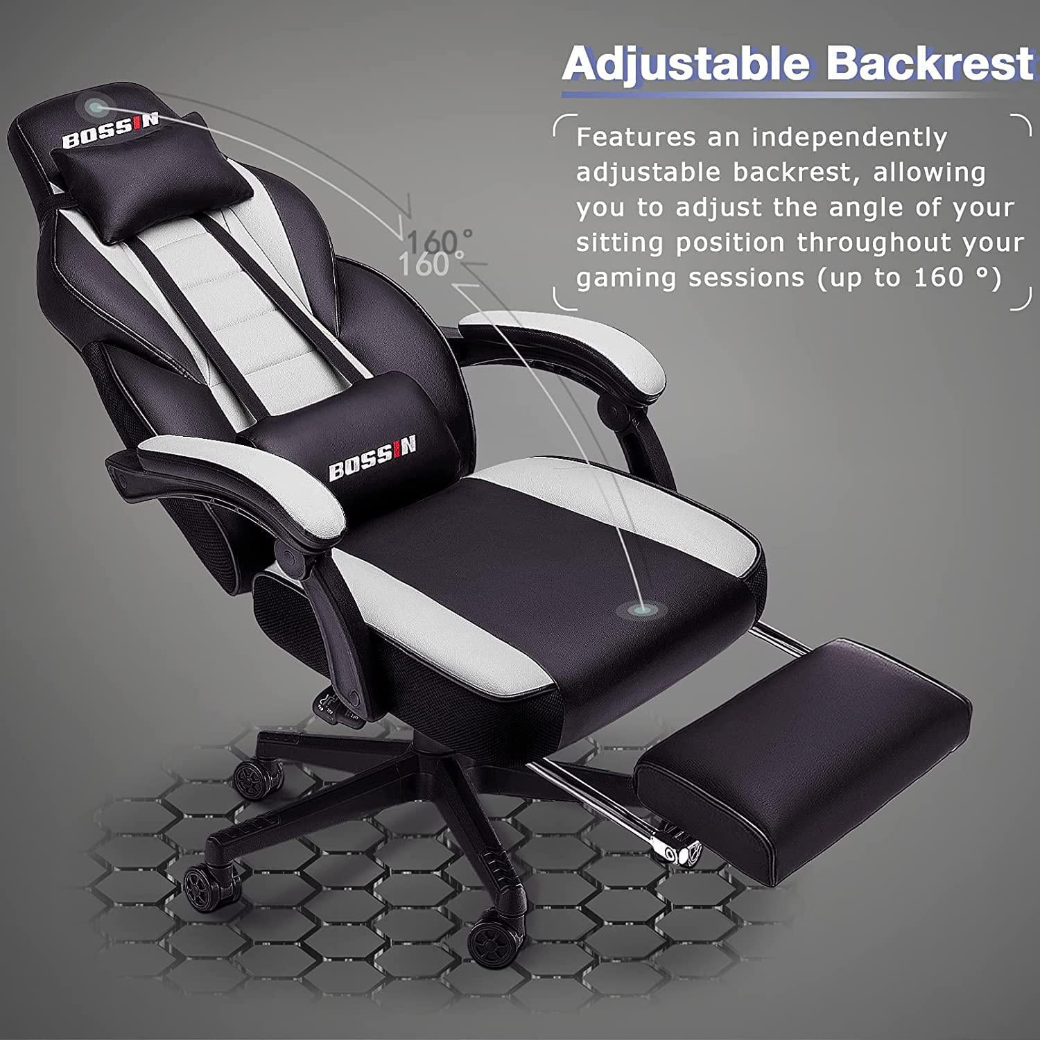 Gaming Chairs with Footrest, Massage Leather Game Chair for Adults, Big and Tall Gamer Chair with Headrest and Lumbar Support