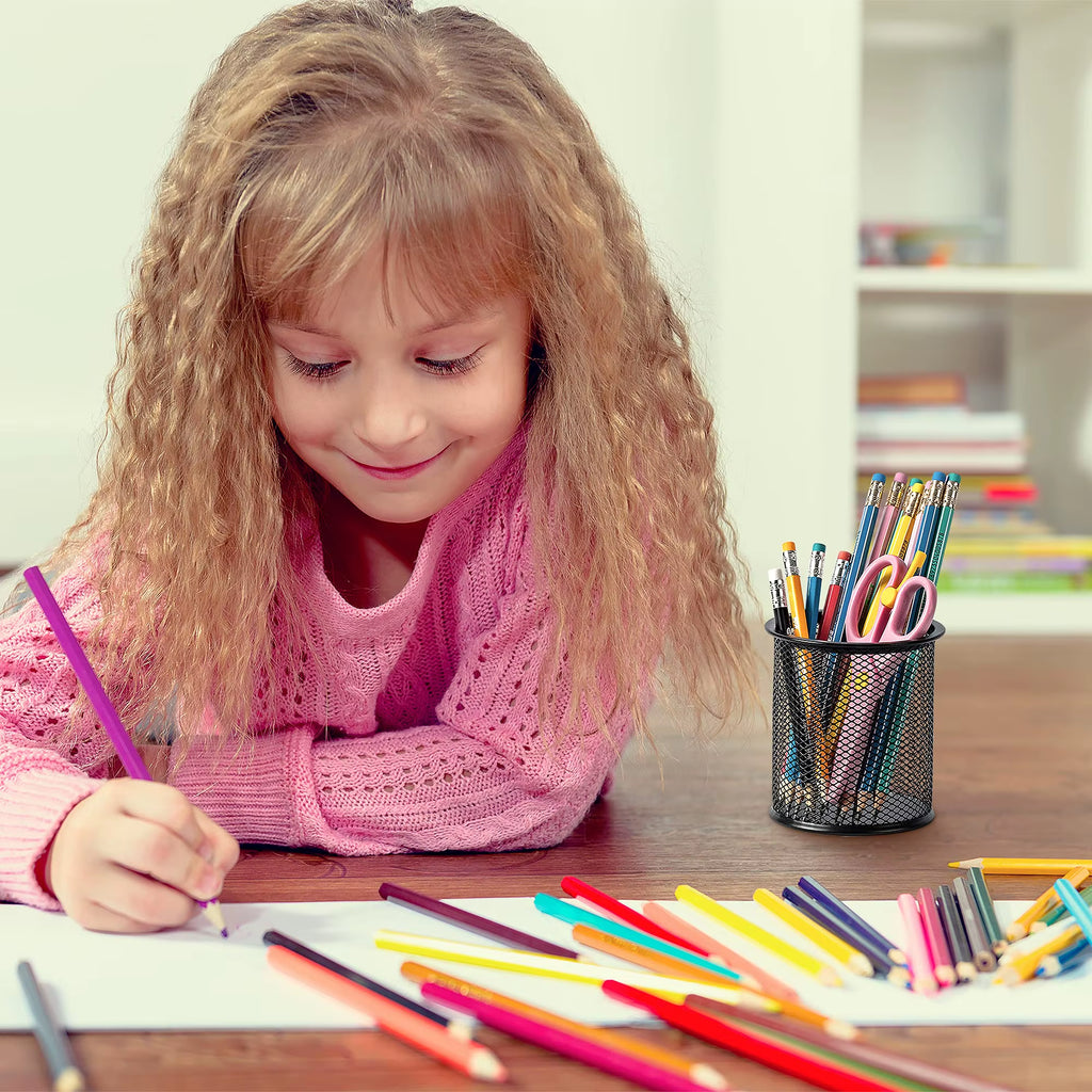 Container Desk Organizer Container Black Desktop Metal Pen Holders Mesh Pencil Cup Pen Case