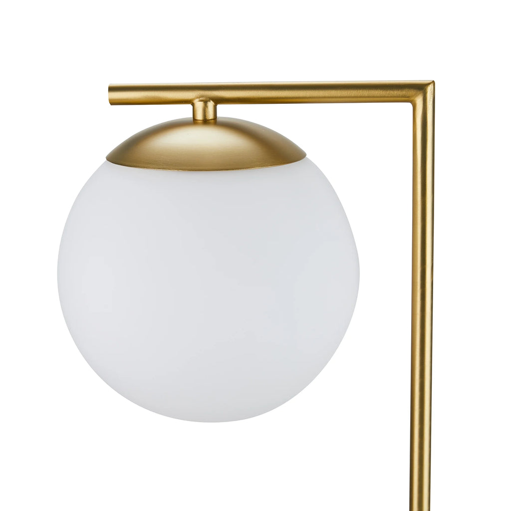 17.5" Frosted Globe Desk Lamp with USB Ports, Brass