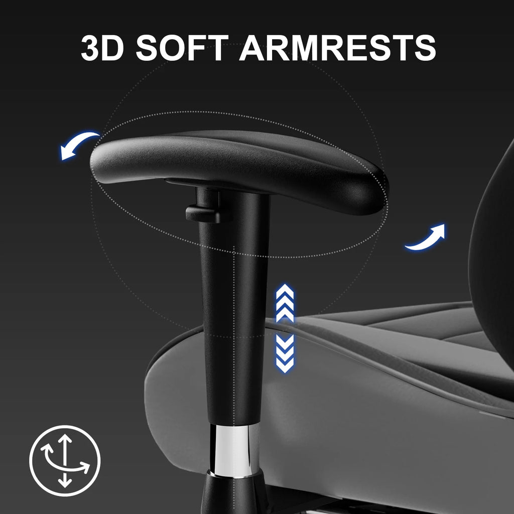 Gaming Chair with Footrest PU Leather Office Chair with Adjustable Headrest, Gray