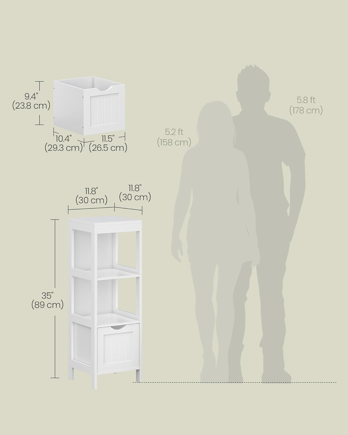 Storage Cabinet, Storage Organizer Rack Stand for Bathroom, Living Room, Bedroom, Multifunctional Corner Unit, 2 Drawers, 35 Inches in Height, White UBBC42WT