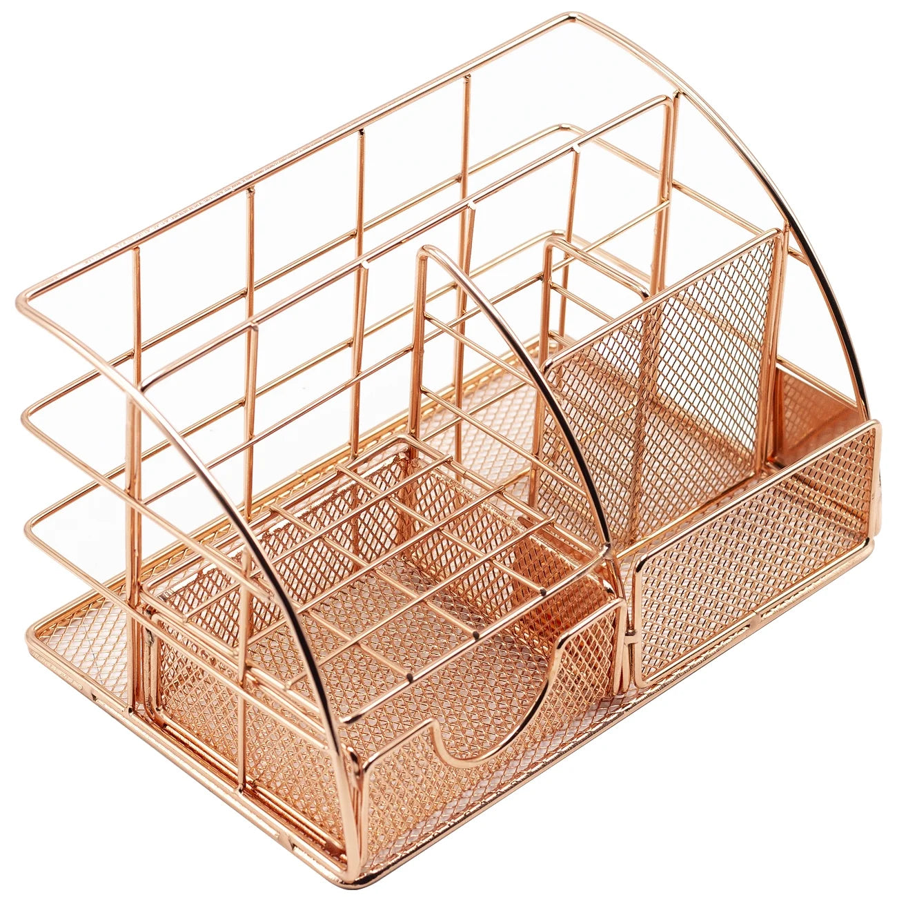 Rose Gold Desk Organizer: Pen Holder, Mail Caddy, with Drawer for Office or Home
