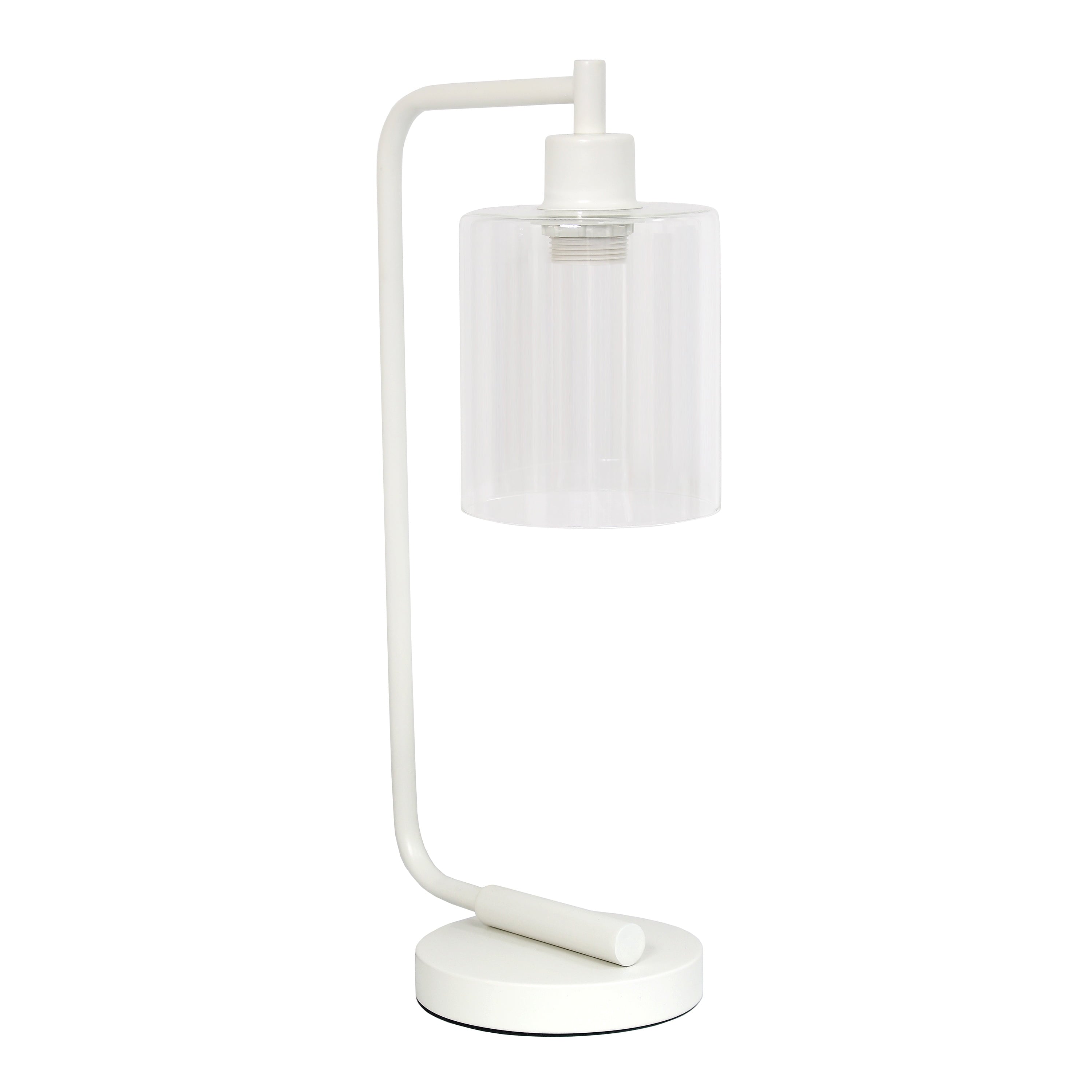 Modern Iron Desk Lamp with Glass Shade White
