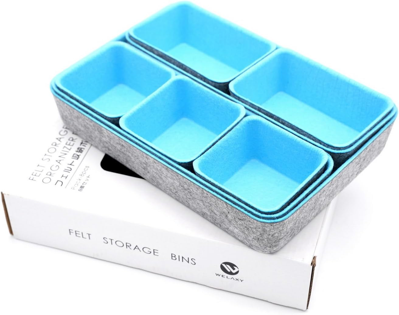 Drawer Organizers Bins Dividers Storage Trays Shallow Organizing Box for Office Supplies Makeup Nightstand Catchall Key Holder Cozy Room Decor 8-Piece (Baby Blue)