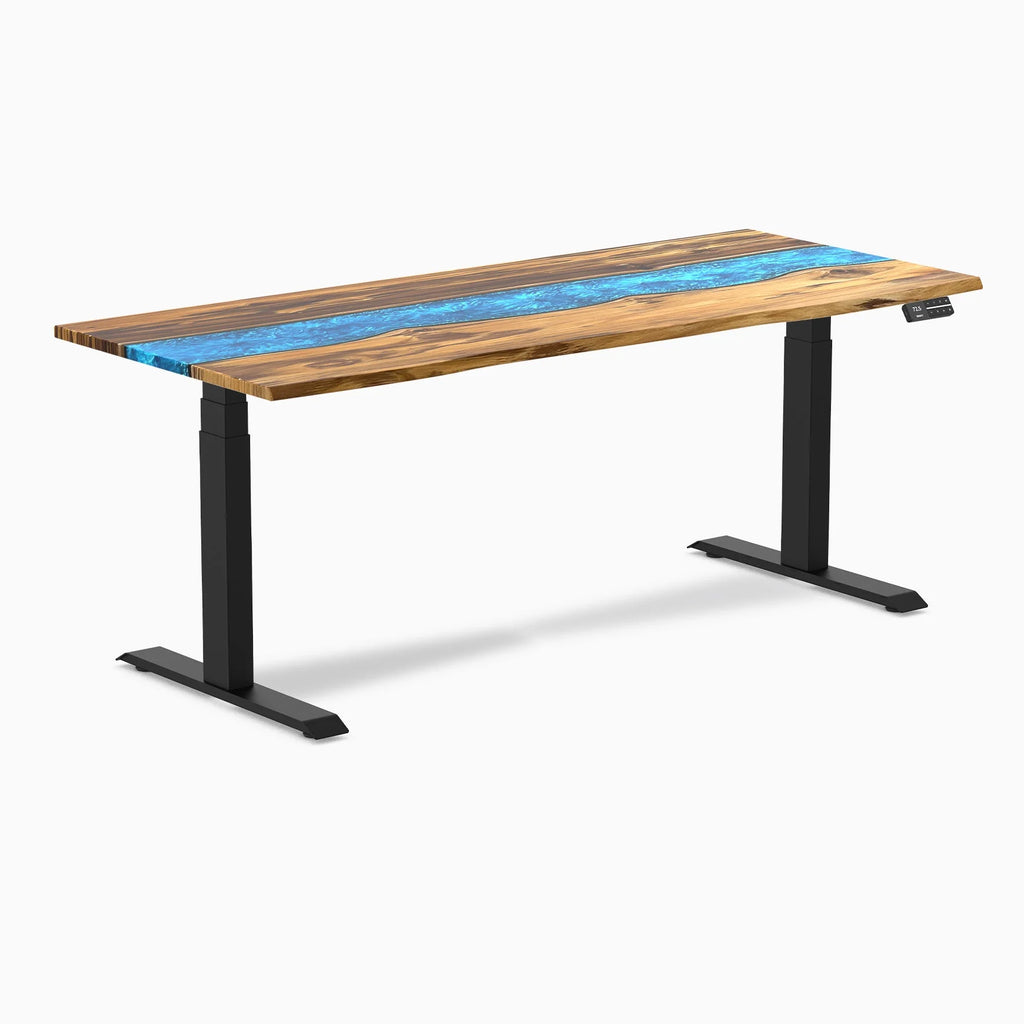 Dual Resin Hardwood Sit Stand Desk - Walnut Emerald River / 80 X 30 Inches / White