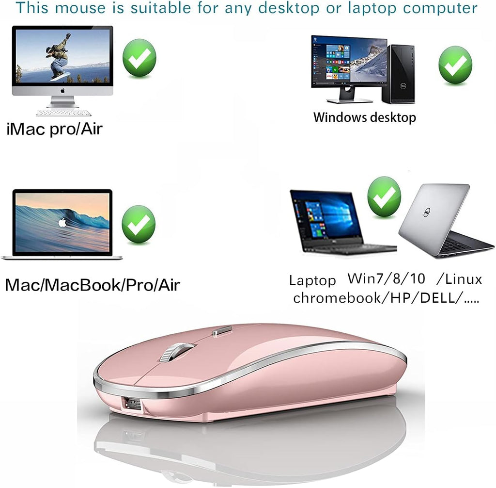 Wireless Mouse for Macbook Pro Macbook Air Macbook Laptop Mac Imac Desktop Computer Chromebook Win7/8/10/11 PC HP Dell Laptop 2.4 USB/USB C Mouse (Rose Gold)