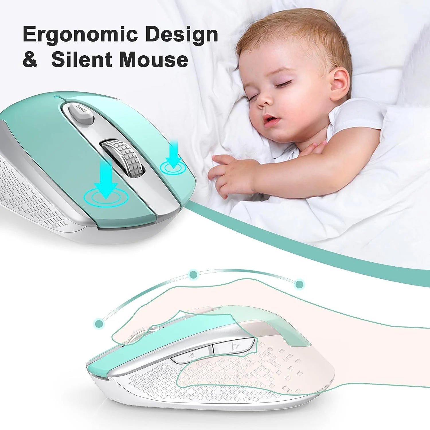 Computer Mouse Wireless,  2.4G Ergonomic Optical Mouse, Computer Mouse for Laptop, PC, Computer, Chromebook, Notebook, Auto-Sleep Mode, USB Receiver, 6 Buttons, 3 Adjustment DPI, Blue