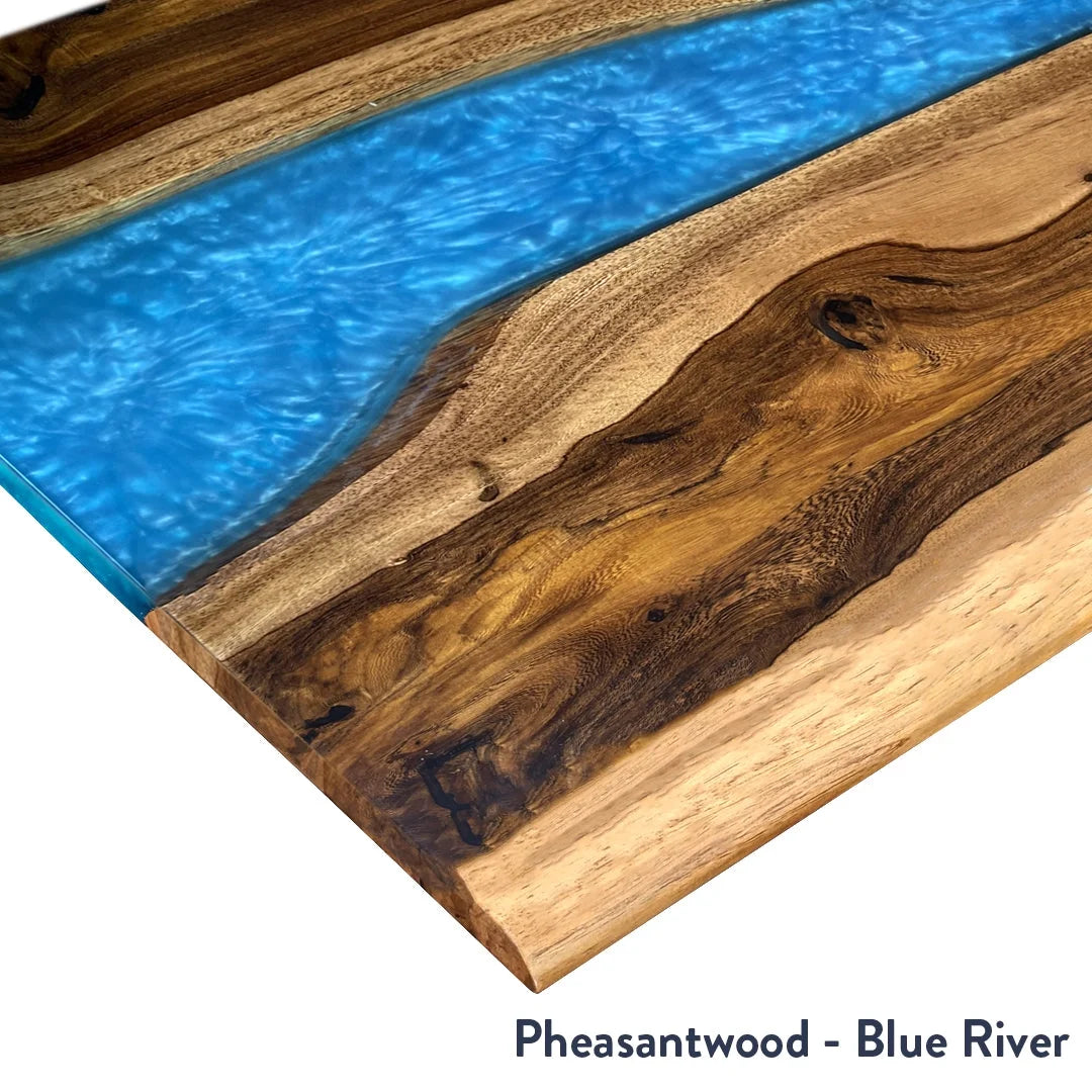 Dual Resin Hardwood Sit Stand Desk - Pheasantwood Blue River / 72 X 30 Inches / Space Gray