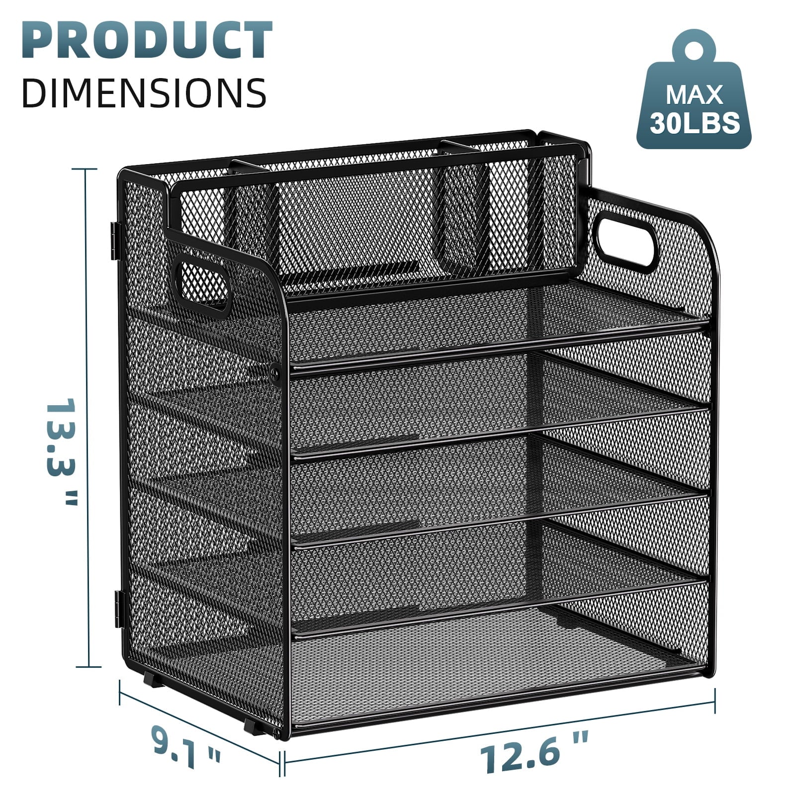 5-Tier Paper Letter Tray Organizer with Pen Holder, Mesh Desk Organizer with Handle
