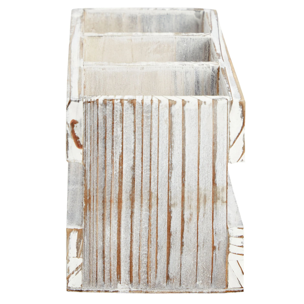 Rustic-Style Desk Pencil Holder with 3 Compartments - Farmhouse Decor and Wooden Organizer for Pen and Office Accessories