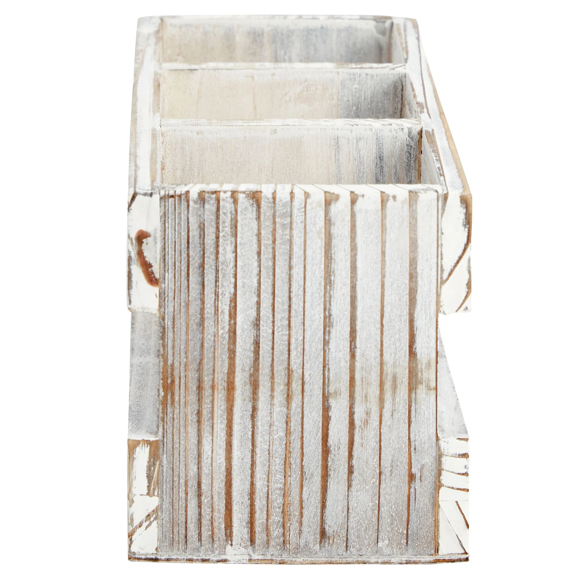 Rustic-Style Desk Pencil Holder with 3 Compartments - Farmhouse Decor and Wooden Organizer for Pen and Office Accessories