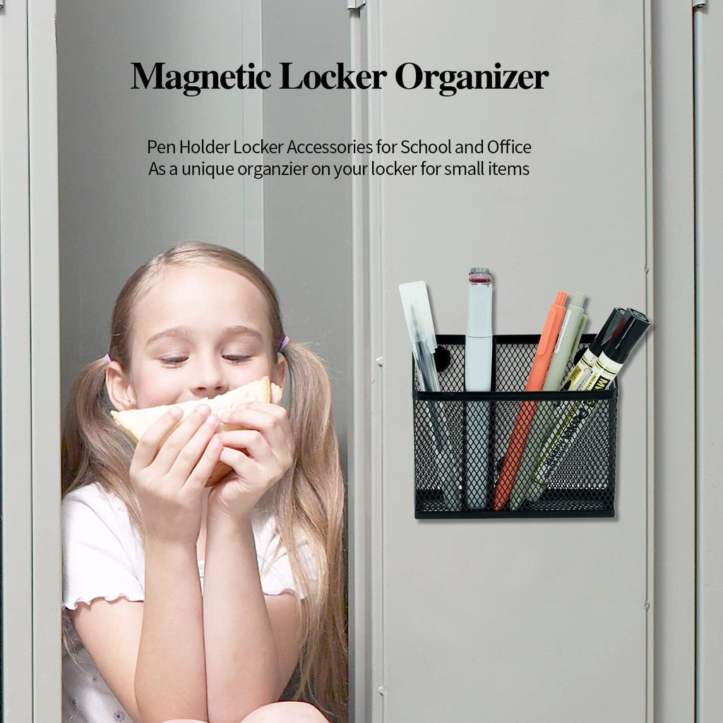 Magnetic Pen Holder,Magnetic Storage Basket for Refrigerator, Locker, Magnetic Dry Erase Marker Holder for Whiteboard, Pack 2 (Black)