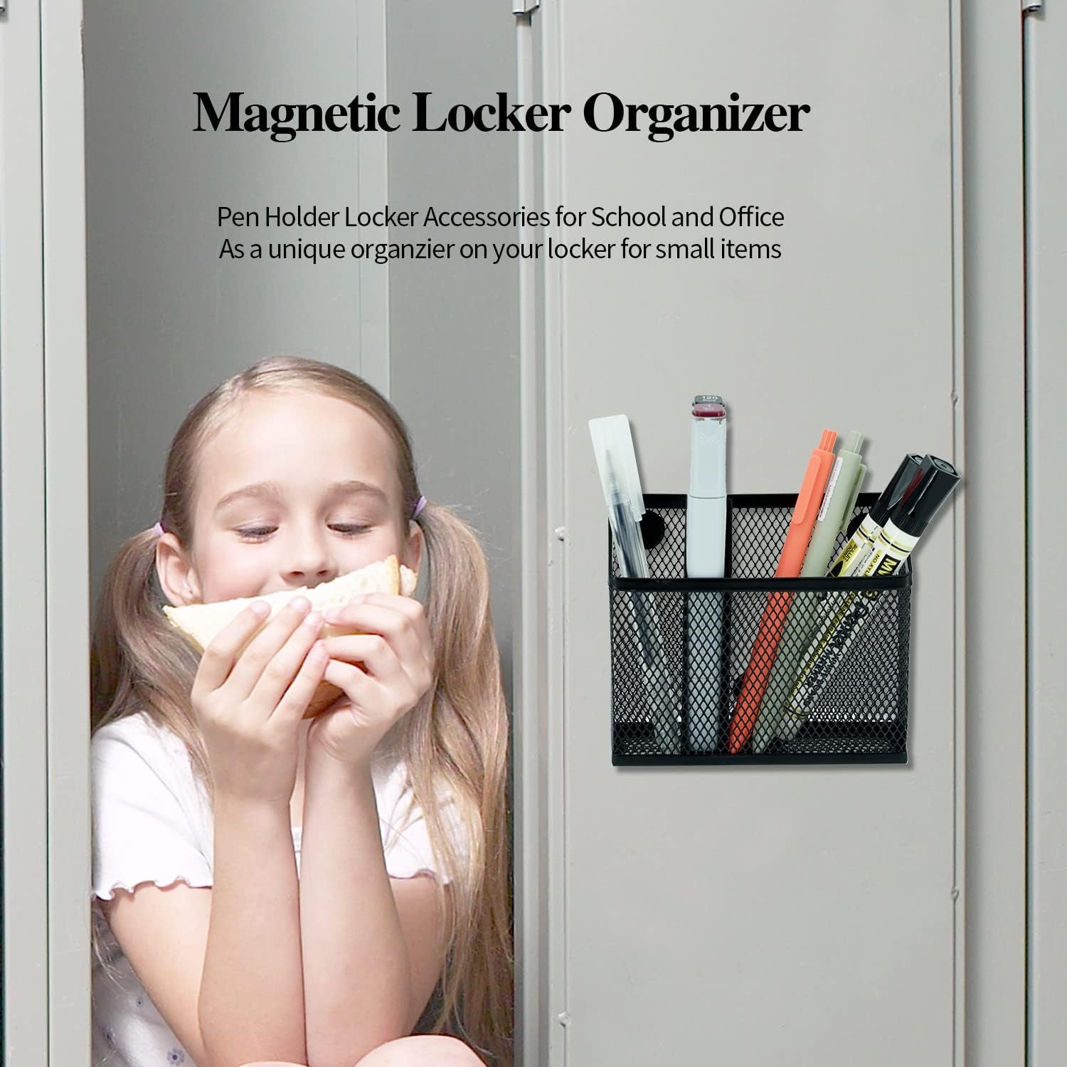 Magnetic Pen Holder,Magnetic Storage Basket for Refrigerator, Locker, Magnetic Dry Erase Marker Holder for Whiteboard, Pack 2 (Black)