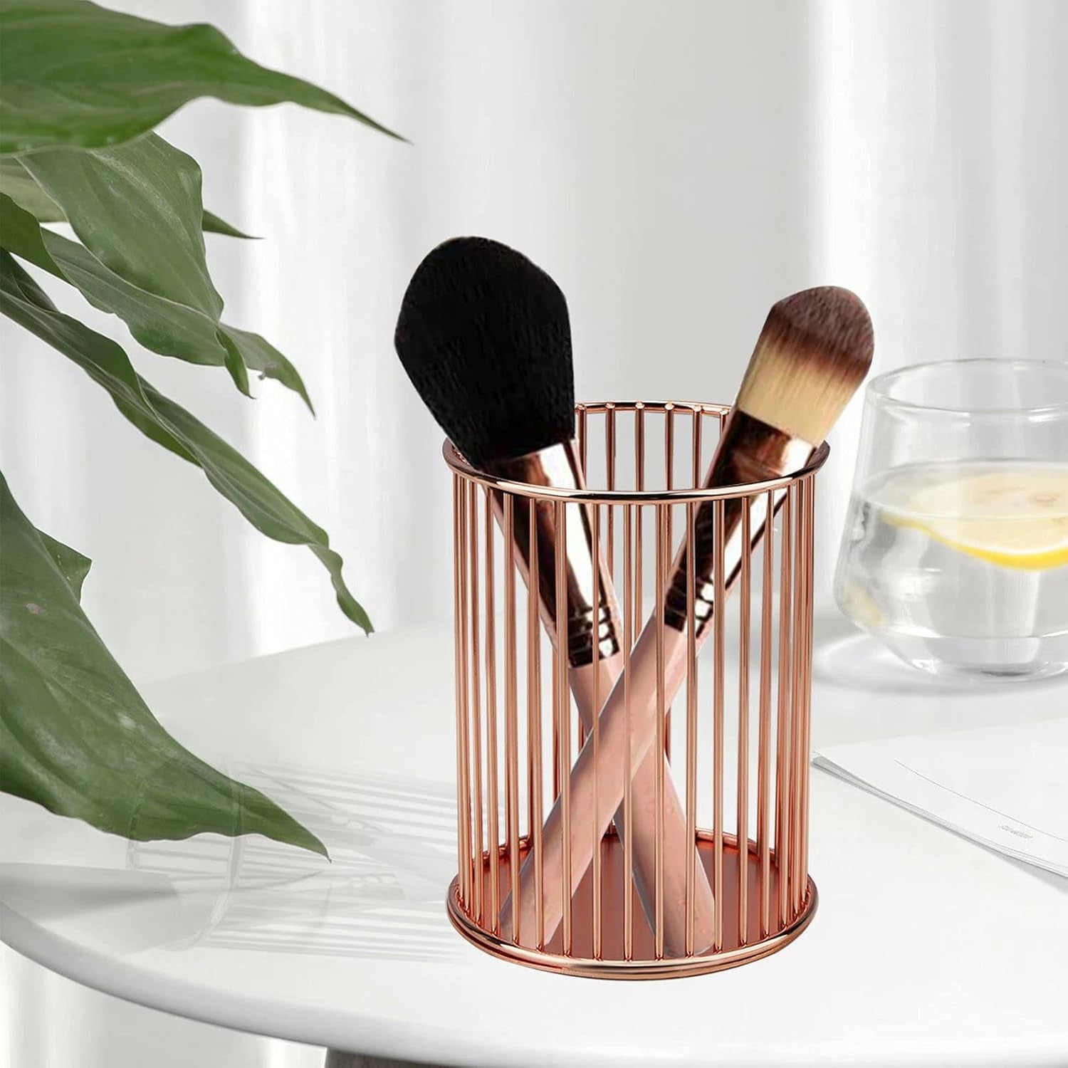 Pen Pencil Holder, Metal Wire Pen Pencil Cup Holders for Desk Cute Organizer, Makeup Brushes Cup Holder Organizer (1PC Rose Golden+1Pc Golden), by