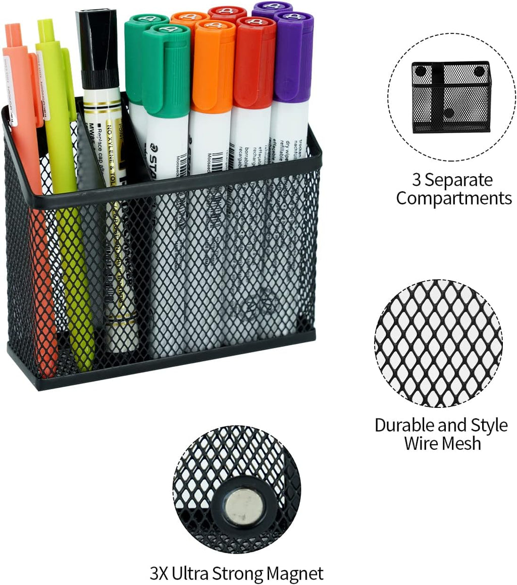 Magnetic Pen Holder,Magnetic Storage Basket for Refrigerator, Locker, Magnetic Dry Erase Marker Holder for Whiteboard, Pack 2 (Black)