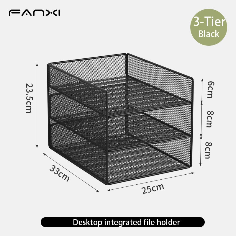 Desk Organizer with File Holder, Desk Organizers with 3 Tier Letter Trays and 2 Pen Holders,
