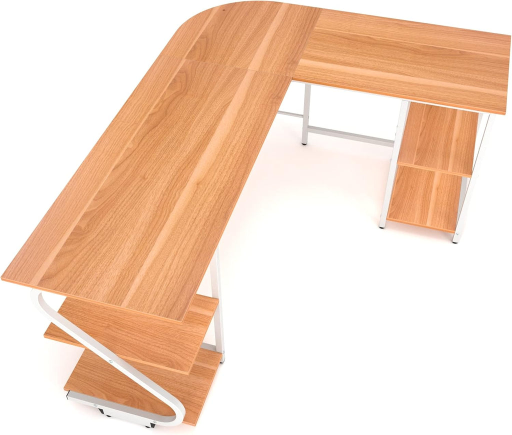 L Shaped Desk with Storage Shelf Reversible Gaming Desk Corner Computer Desk for Home Office, Spacious Laptop Table Saving Space PC Workstation, Walnut