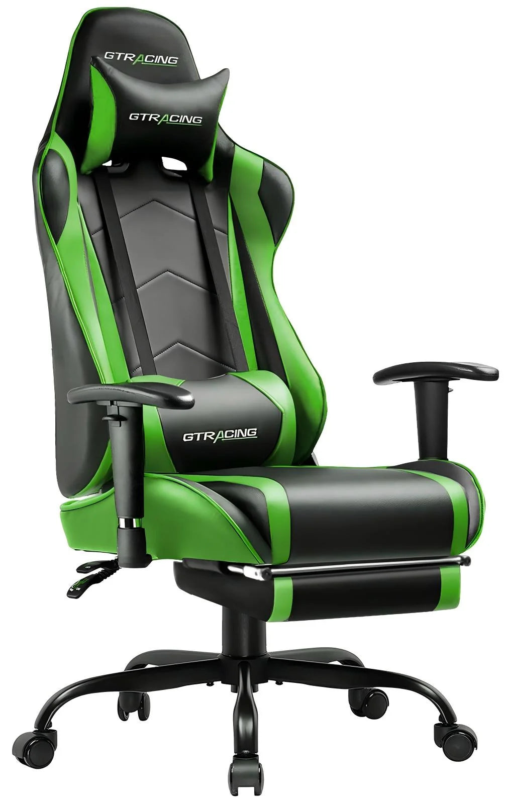 Gaming Chair Office Chair PU Leather with Adjustable Headrest and Lumbar Pillow, Green