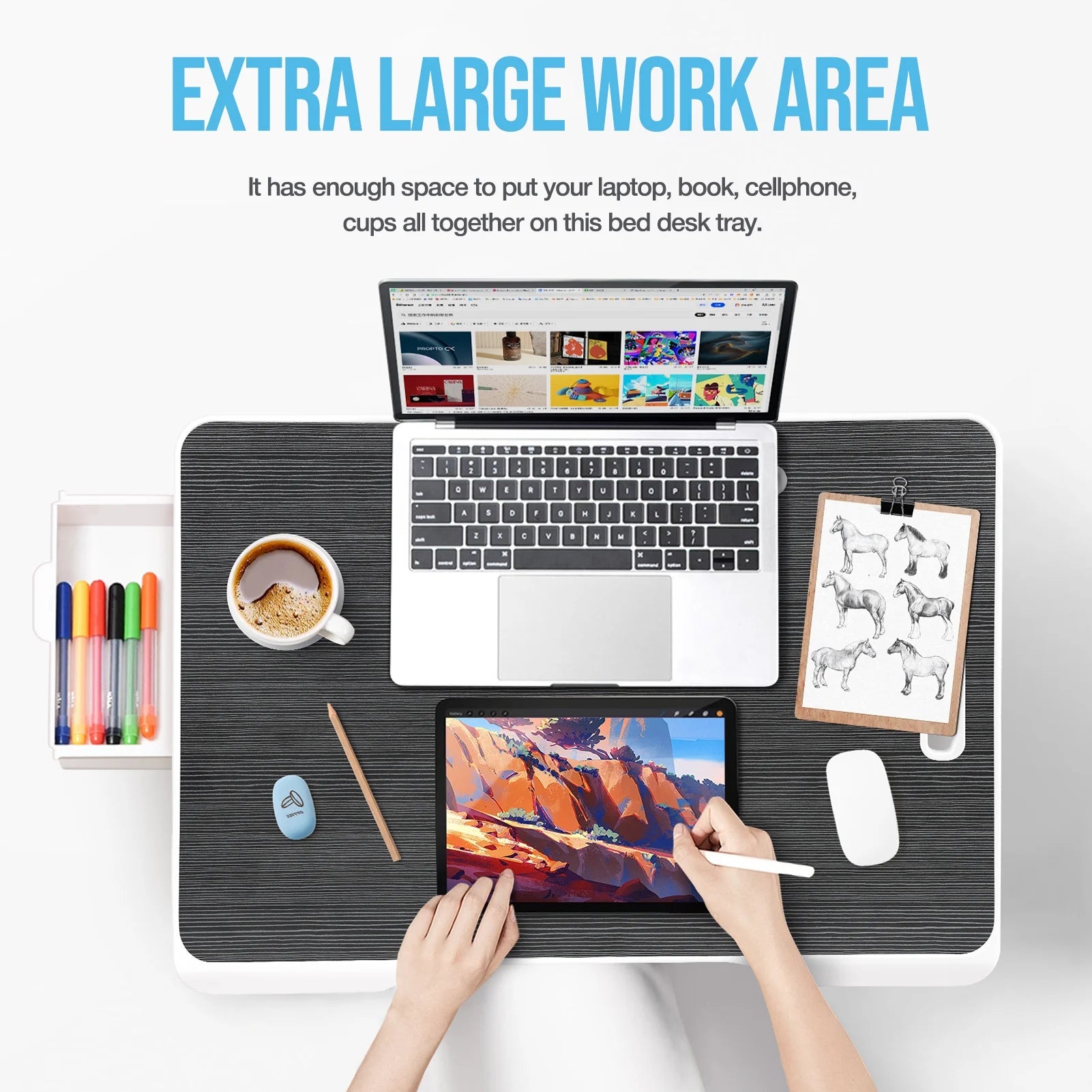 Large Lap Desk for Bed | Laptop Table, Portable Lap Desk, Home Office Room Laptop Desk for Bed Table Floor Table, Floor Desk for Adults (Black)