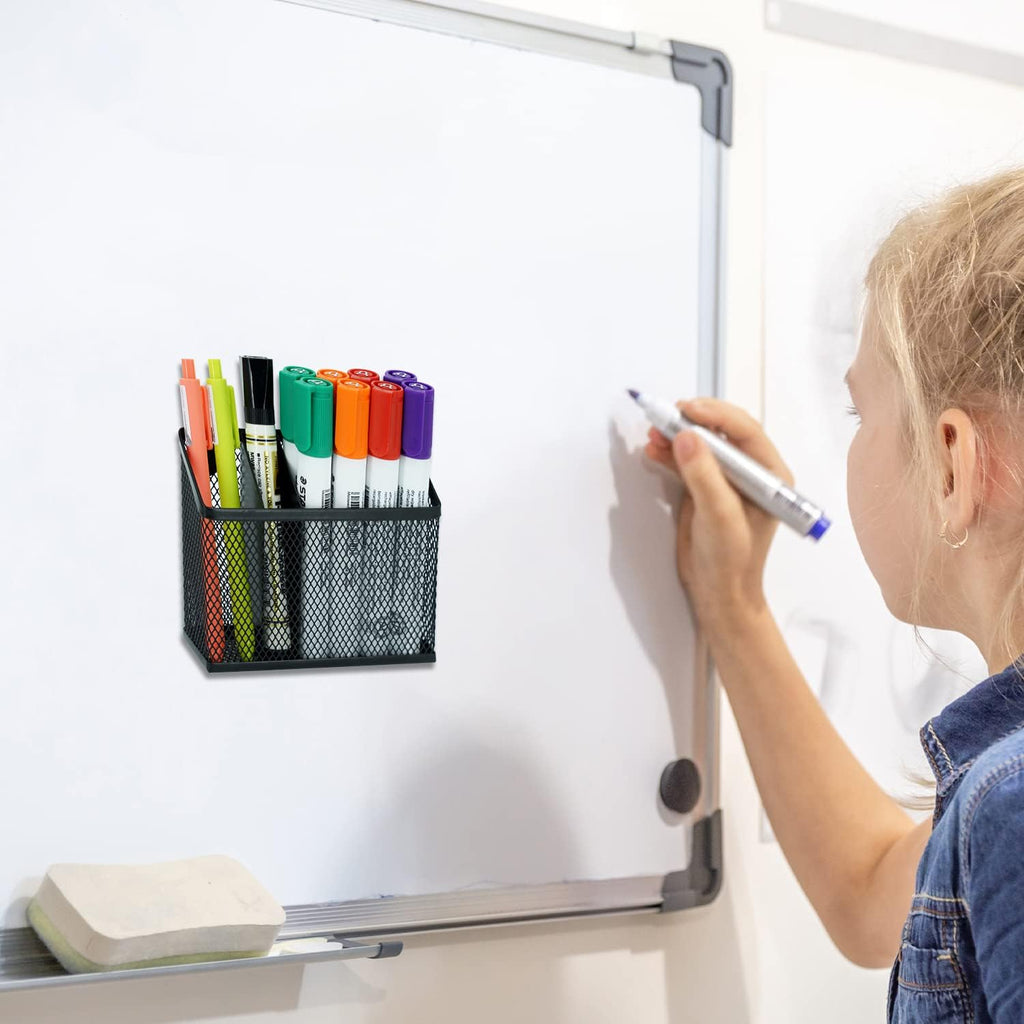 Magnetic Pen Holder,Magnetic Storage Basket for Refrigerator, Locker, Magnetic Dry Erase Marker Holder for Whiteboard, Pack 2 (Black)