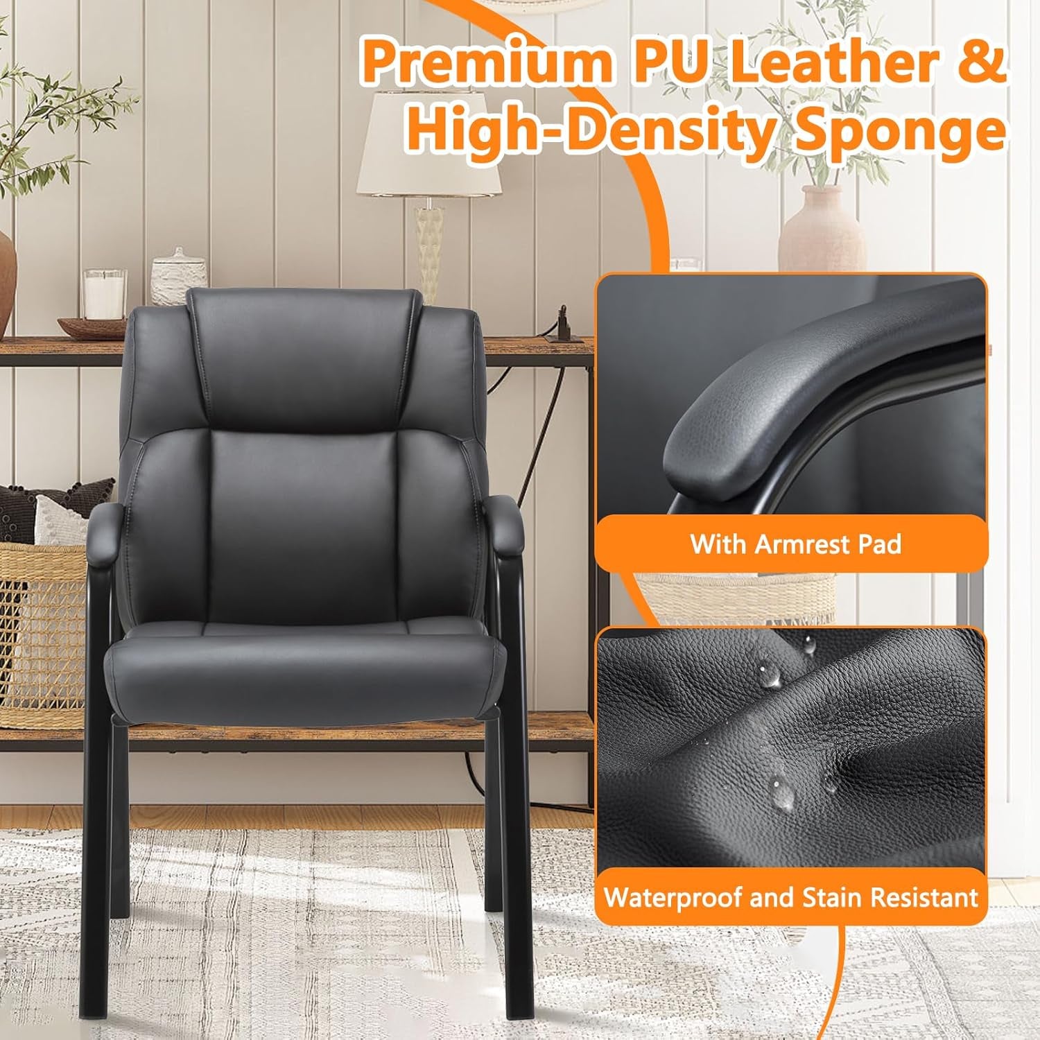 Leather Chair with Padded Arm Rest for Reception Meeting Conference 