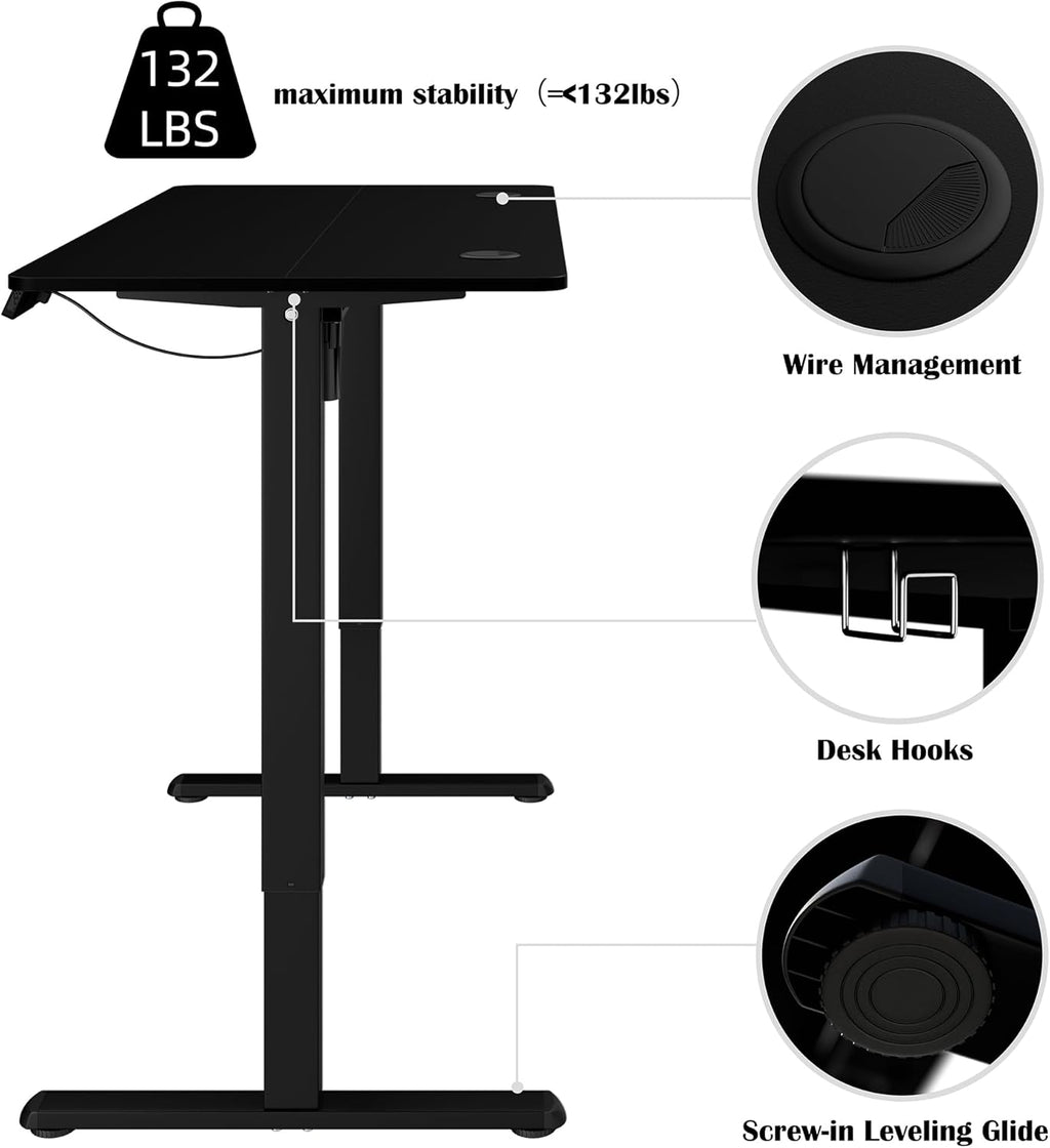 Electric Standing Desk, Height Adjustable Desk 48 X 24 Inch Sit Stand up Desks, Computer Desks with Memory Preset, Splice Tabletop, Black Frame and Black Top