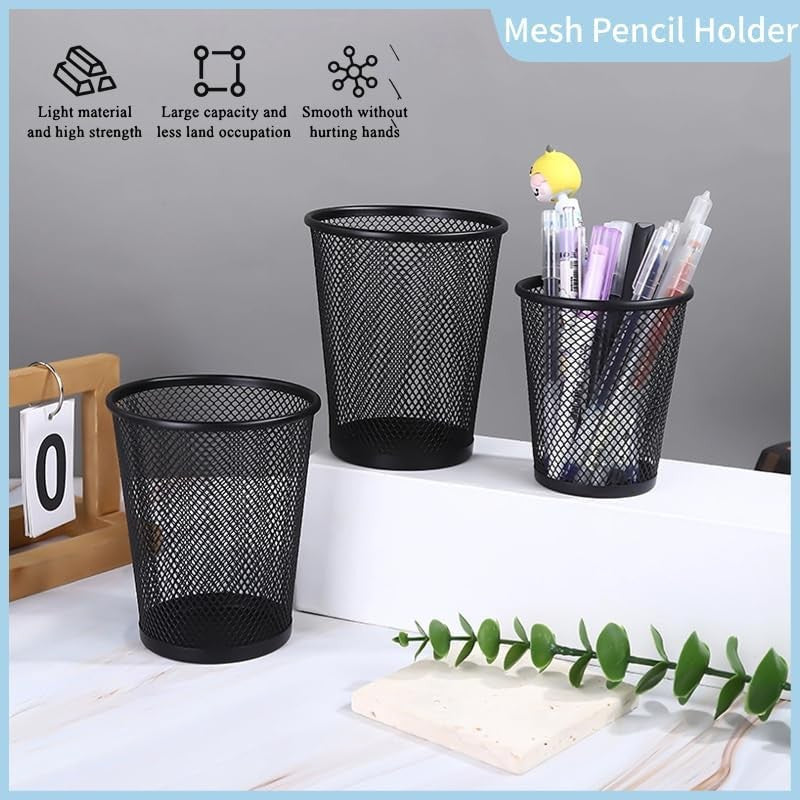 4 Packs Pen Holders, Mesh Pencil Holder Metal Cup Black for Desk, Black