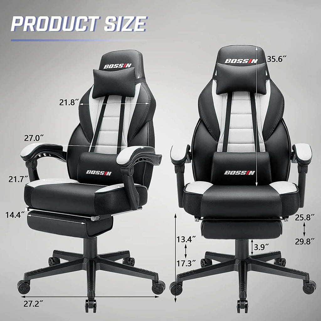 Gaming Chairs with Footrest, Massage Leather Game Chair for Adults, Big and Tall Gamer Chair with Headrest and Lumbar Support