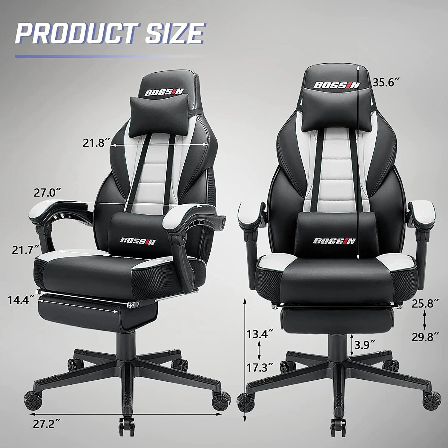 Gaming Chairs with Footrest, Massage Leather Game Chair for Adults, Big and Tall Gamer Chair with Headrest and Lumbar Support